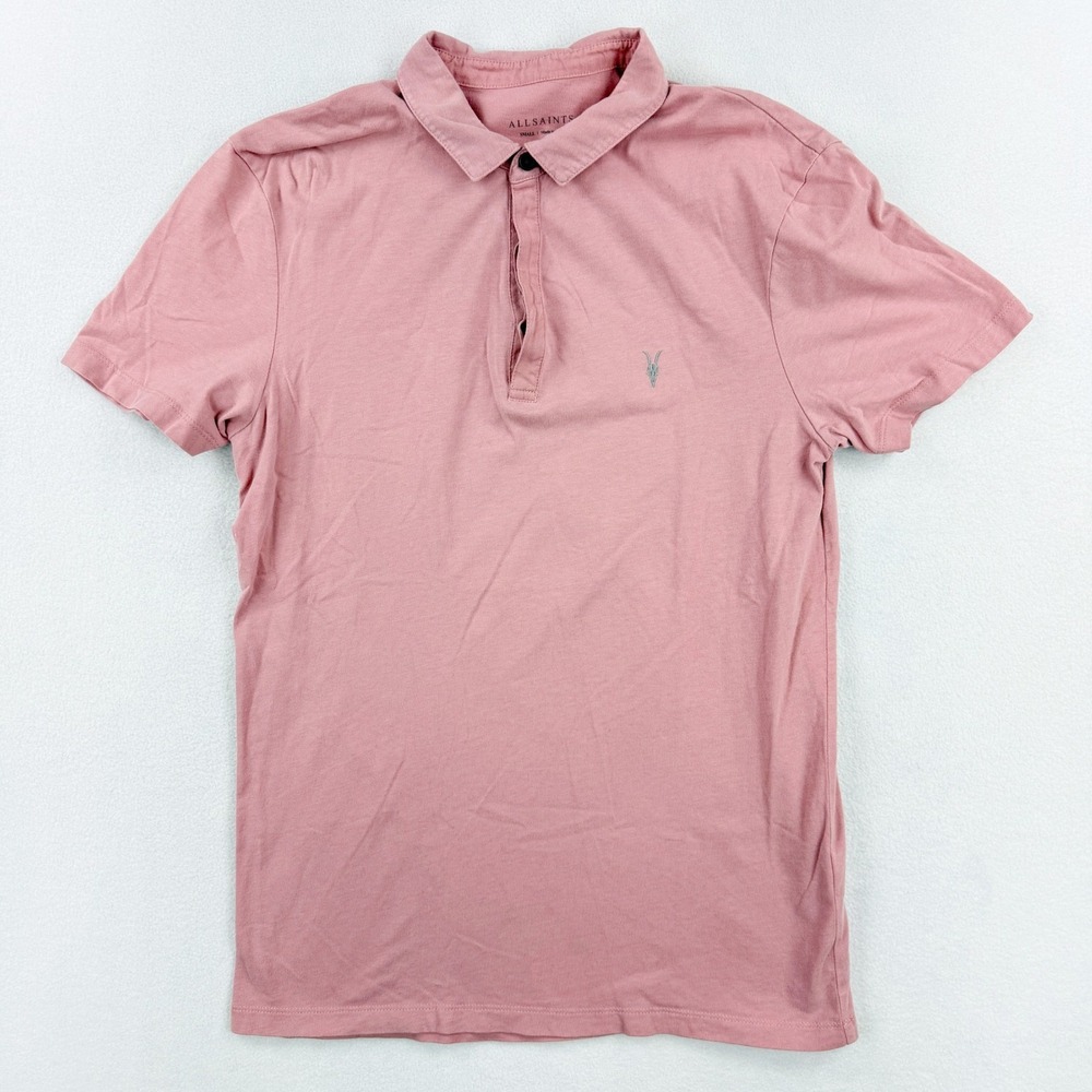 All Saints Polo Shirt Size S Mens Short Sleeve Pink